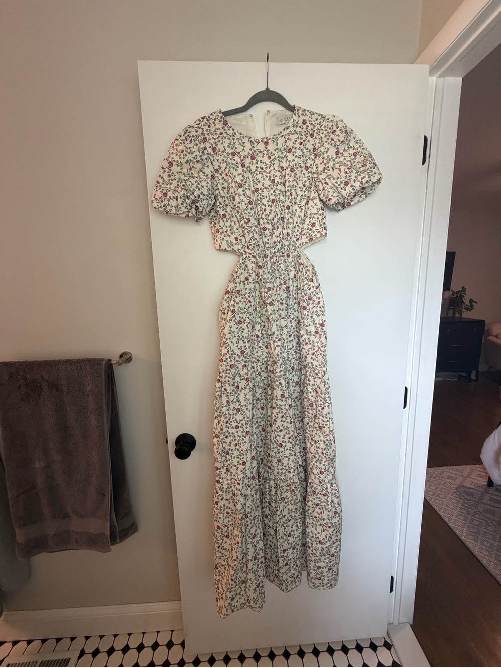 Wayf Cream Maxi Dress with Pink and Green Floral Print